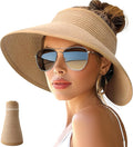 NPJY Sun Hats for Women Wide Brim Roll-Up Ponytail Packable Straw Visor | Wide Brim Hat with Open-Top Design, Packable & Foldable for Travel Beach Garden Gift