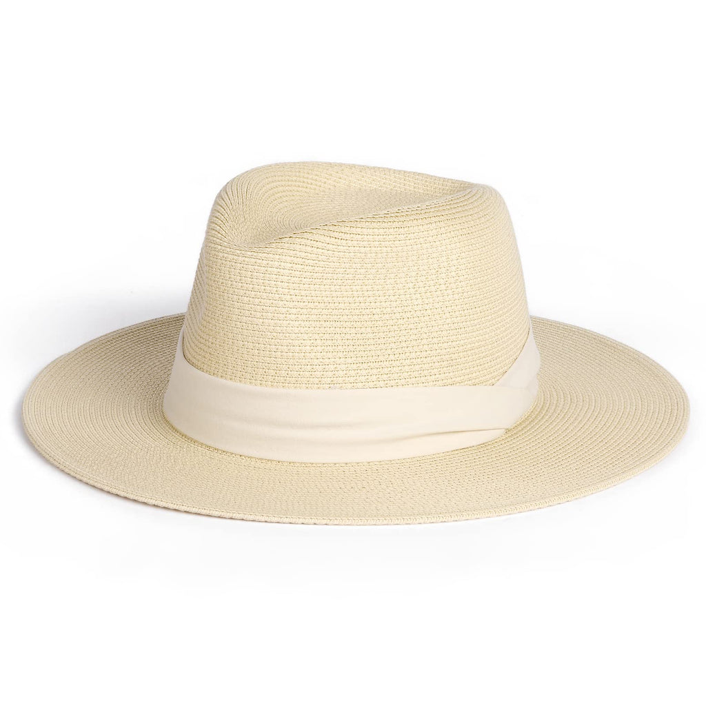 FURTALK Womens Mens Wide Brim Straw Panama Hat Fedora Summer Beach Sun Hat | Breathable Paper Straw, Classic Ribbon Trim, UPF Protection, Adjustable Band Inside, Chin Strap for Gusty Winds