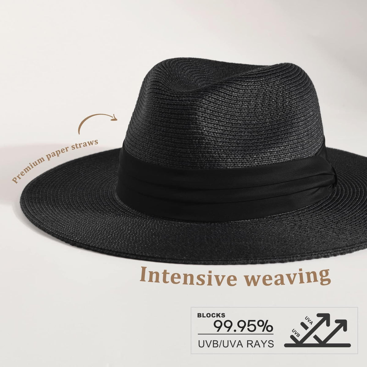 FURTALK Womens Mens Wide Brim Straw Panama Hat Fedora Summer Beach Sun Hat | Breathable Paper Straw, Classic Ribbon Trim, UPF Protection, Adjustable Band Inside, Chin Strap for Gusty Winds