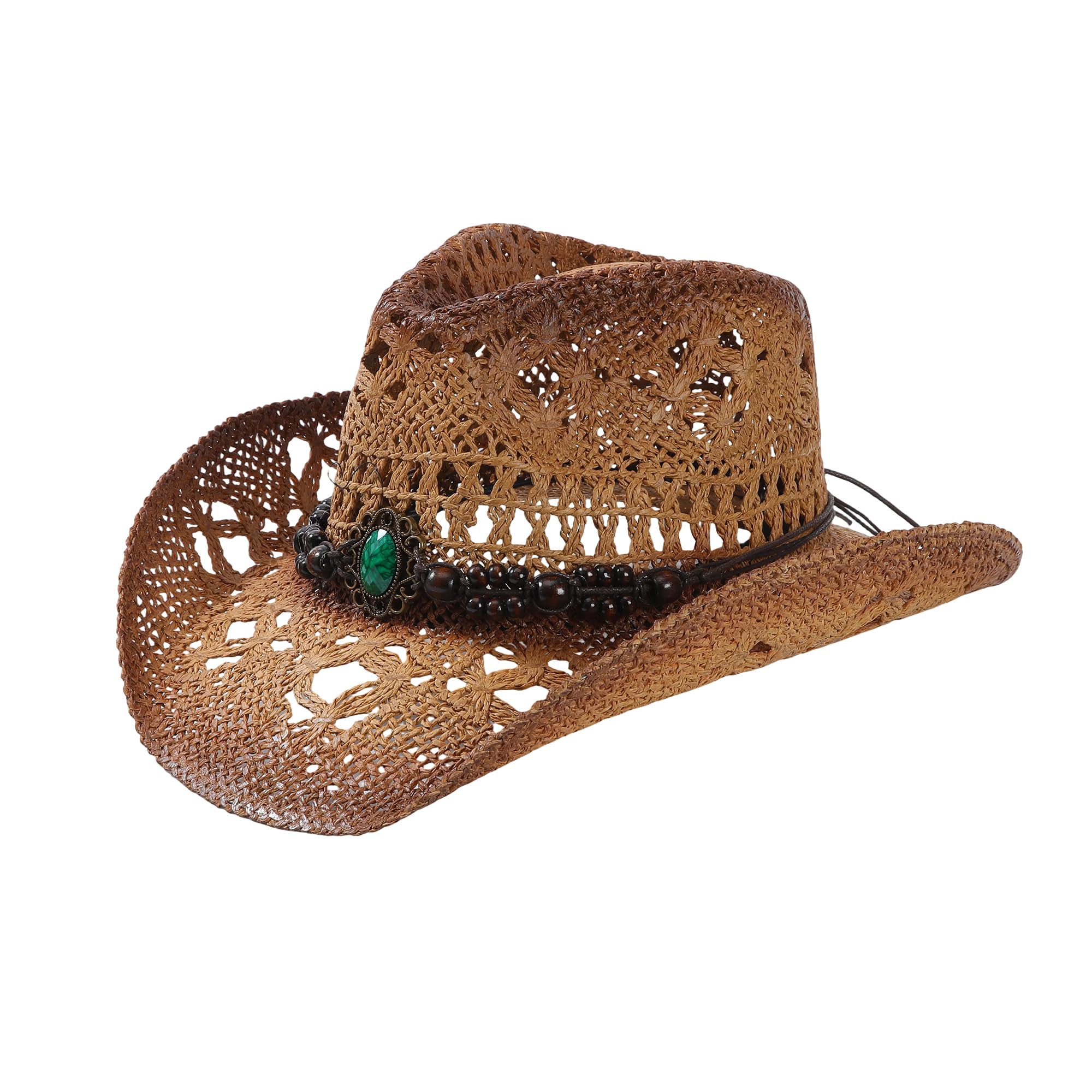 WOOH Cowboy Hats for Women and Men, Straw Cowgirl Hat with Wide Brim, Shapeable Brim and Adjustable Chin Strap for Rodeo