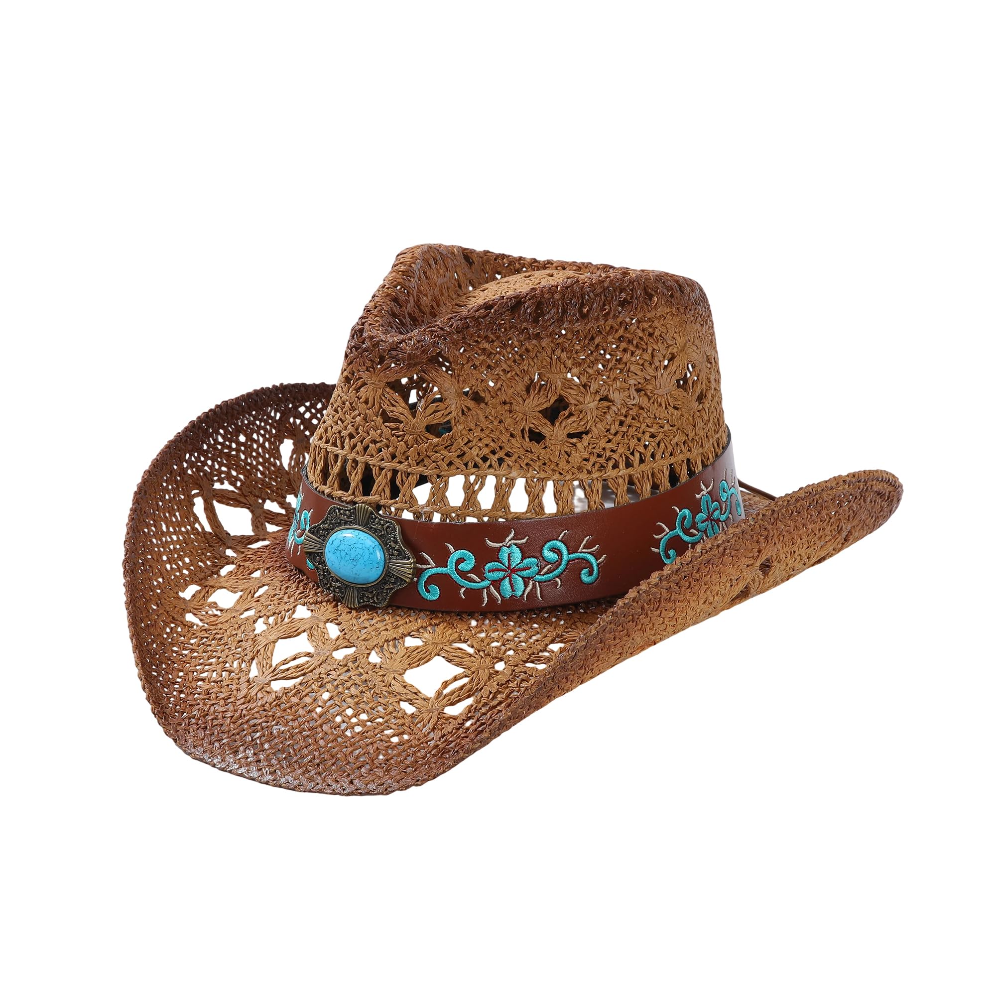 WOOH Cowboy Hats for Women and Men, Straw Cowgirl Hat with Wide Brim, Shapeable Brim and Adjustable Chin Strap for Rodeo