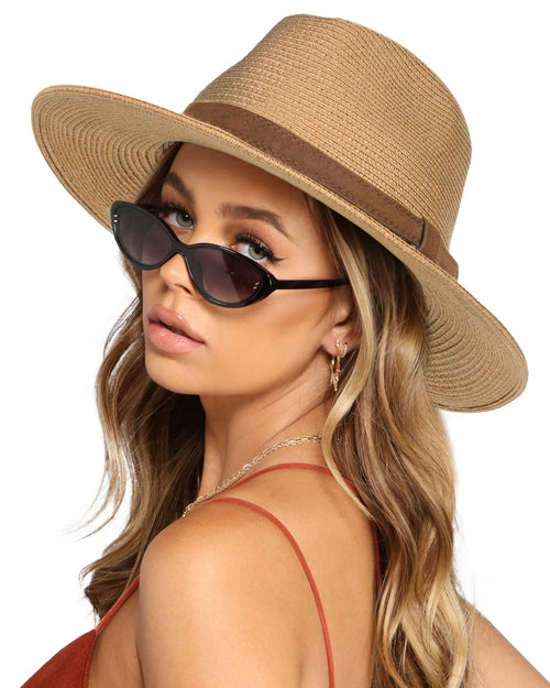 FURTALK Womens Mens Wide Brim Straw Panama Hat Fedora Summer Beach Sun Hat | Breathable Paper Straw, Classic Ribbon Trim, UPF Protection, Adjustable Band Inside, Chin Strap for Gusty Winds