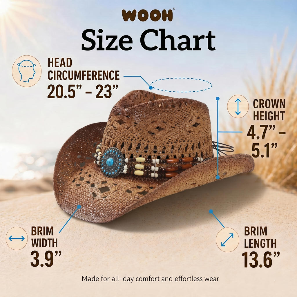 WOOH Cowboy Hats for Women and Men, Straw Cowgirl Hat with Wide Brim, Shapeable Brim and Adjustable Chin Strap for Rodeo