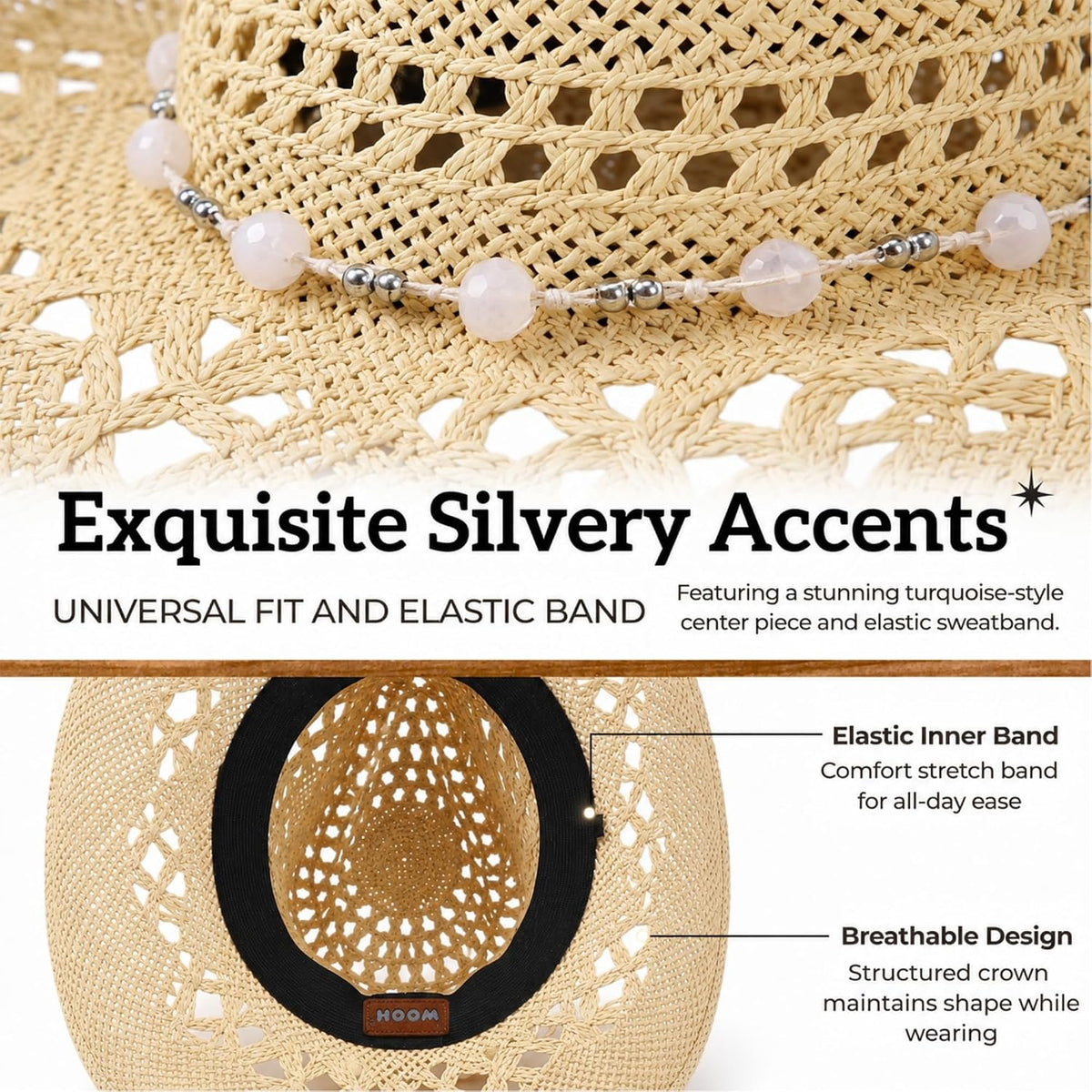 WOOH Cowboy Hats for Women and Men, Straw Cowgirl Hat with Wide Brim, Shapeable Brim and Adjustable Chin Strap for Rodeo