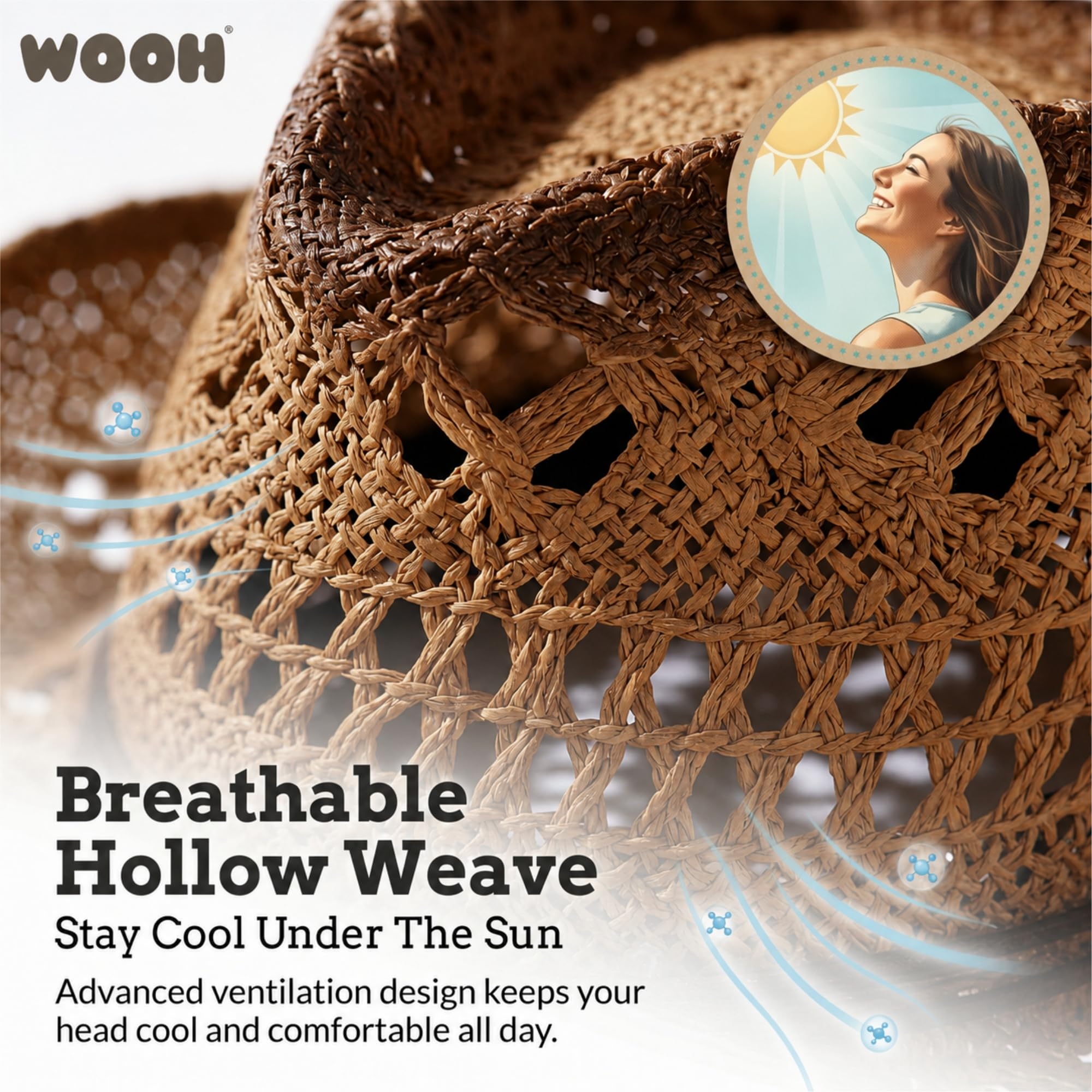 WOOH Cowboy Hats for Women and Men, Straw Cowgirl Hat with Wide Brim, Shapeable Brim and Adjustable Chin Strap for Rodeo