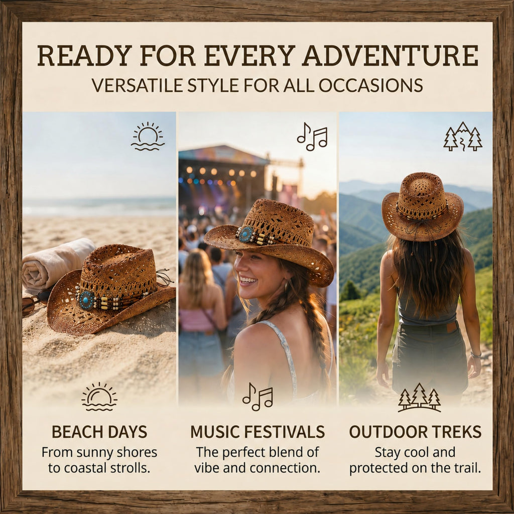 WOOH Cowboy Hats for Women and Men, Straw Cowgirl Hat with Wide Brim, Shapeable Brim and Adjustable Chin Strap for Rodeo