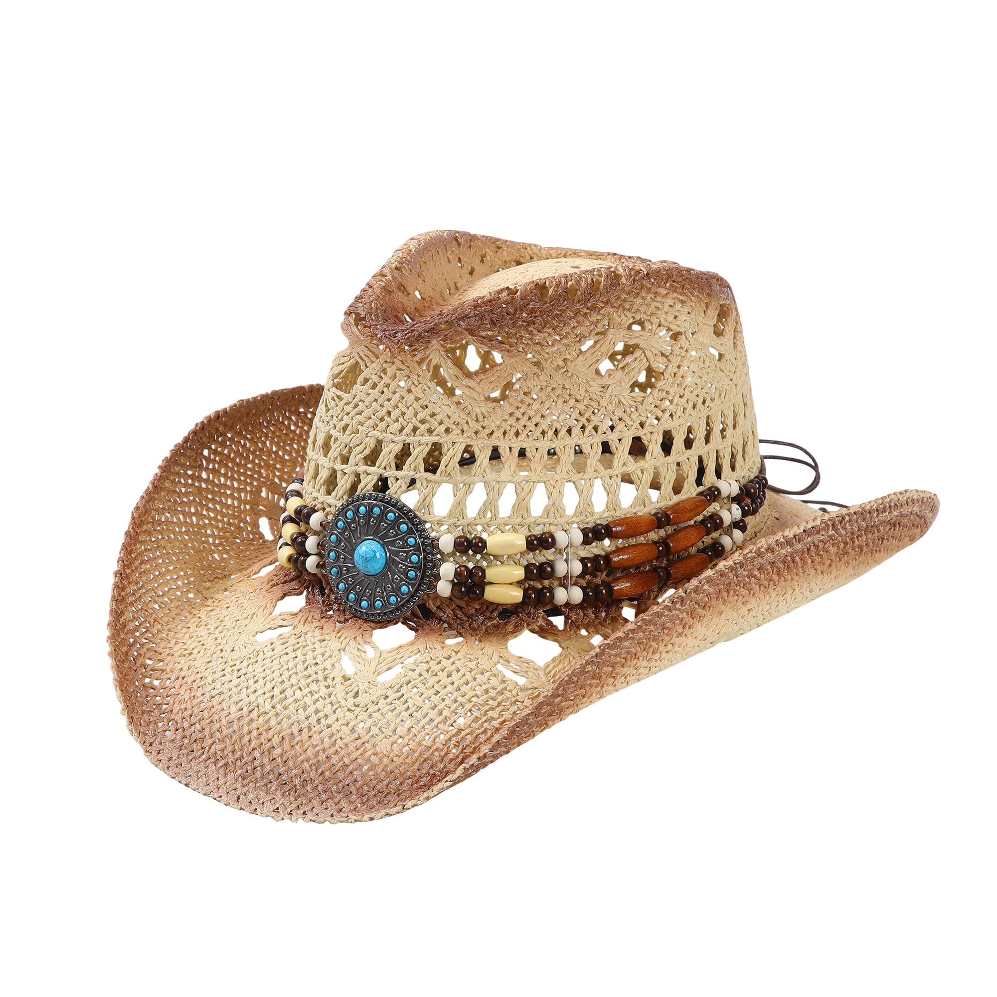 WOOH Cowboy Hats for Women and Men, Straw Cowgirl Hat with Wide Brim, Shapeable Brim and Adjustable Chin Strap for Rodeo