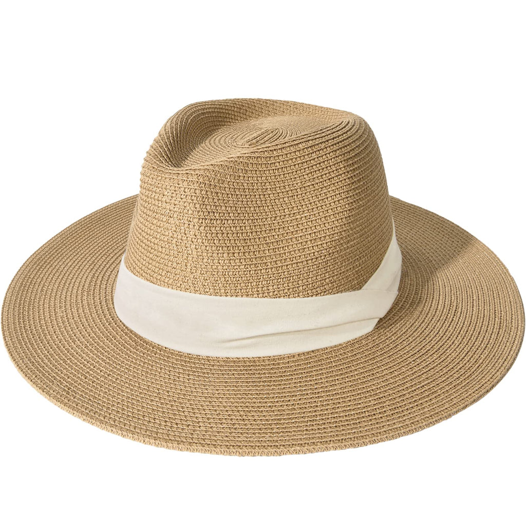 FURTALK Womens Mens Wide Brim Straw Panama Hat Fedora Summer Beach Sun Hat | Breathable Paper Straw, Classic Ribbon Trim, UPF Protection, Adjustable Band Inside, Chin Strap for Gusty Winds