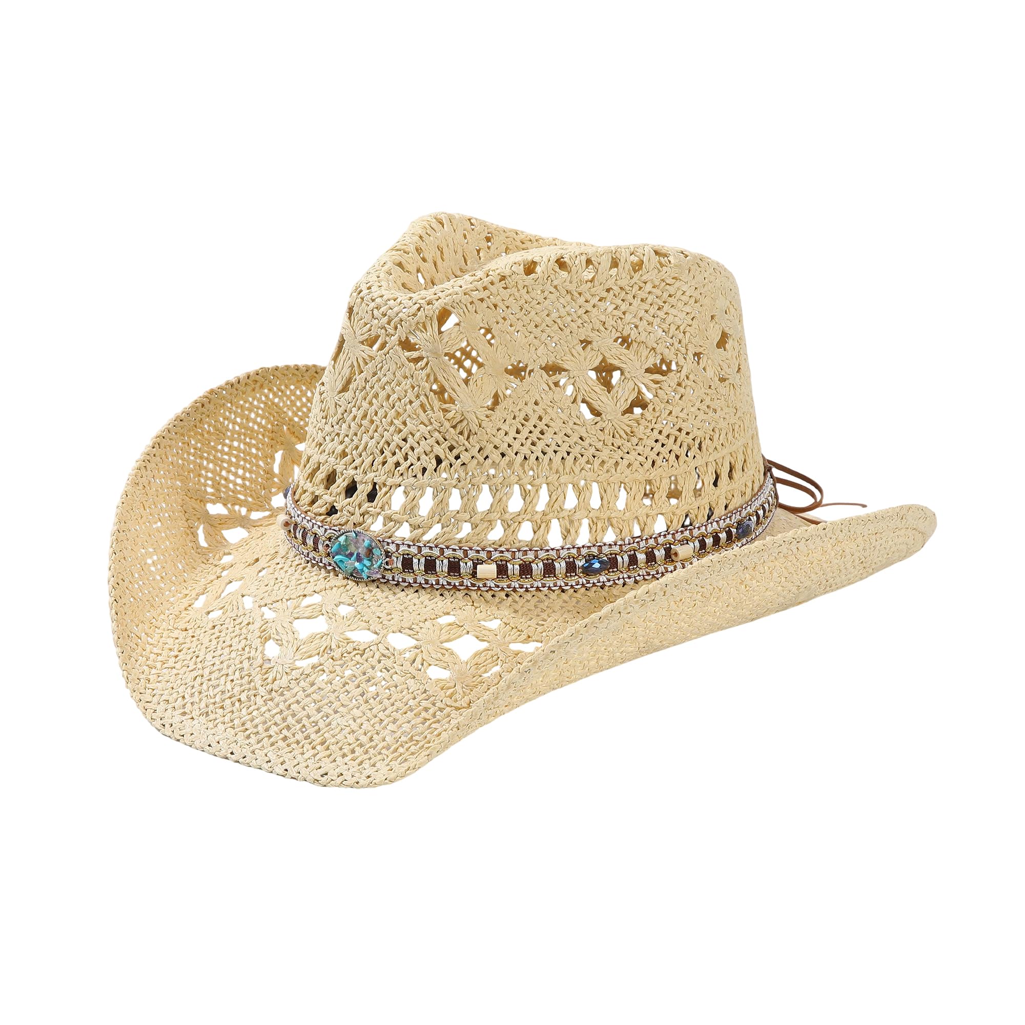 WOOH Cowboy Hats for Women and Men, Straw Cowgirl Hat with Wide Brim, Shapeable Brim and Adjustable Chin Strap for Rodeo