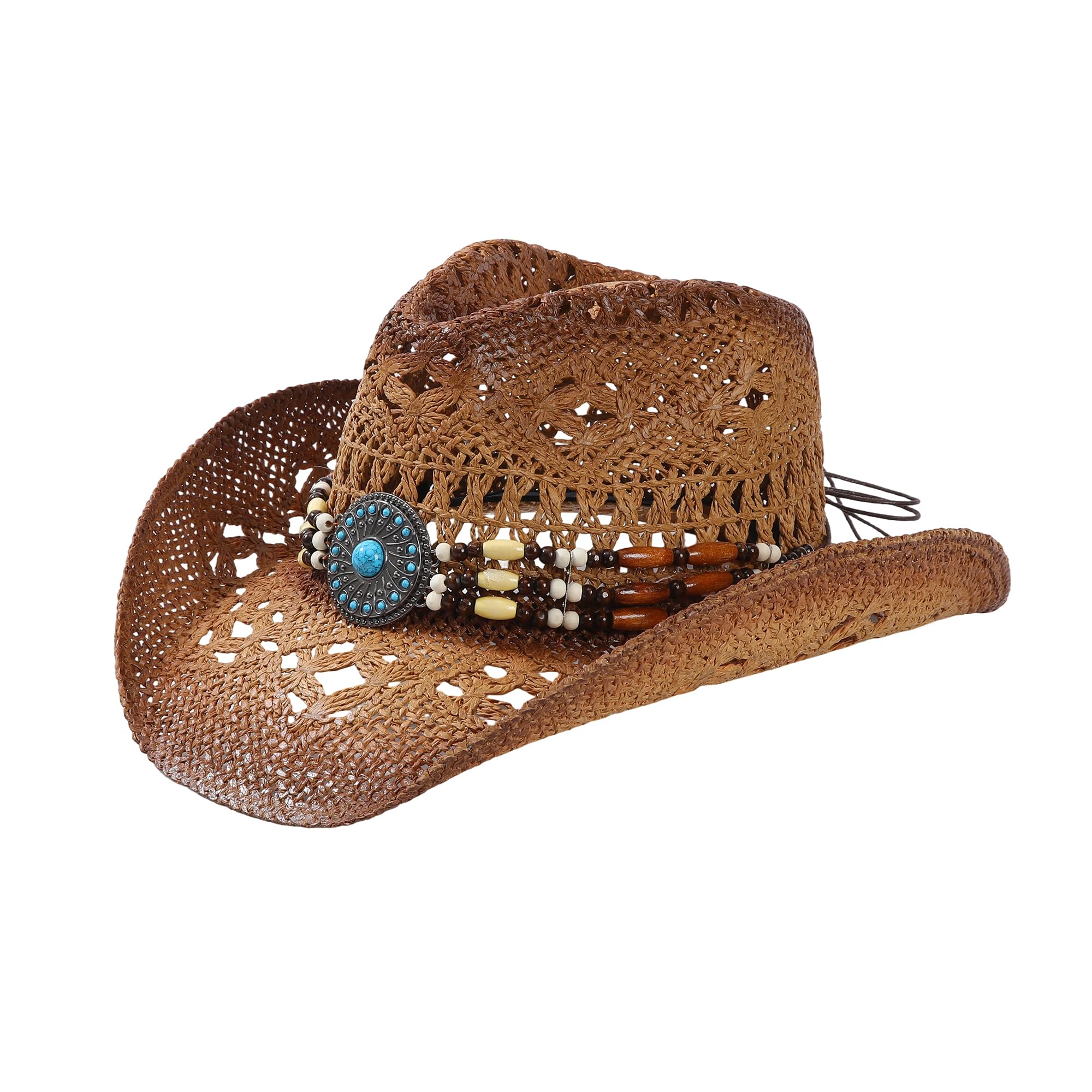WOOH Cowboy Hats for Women and Men, Straw Cowgirl Hat with Wide Brim, Shapeable Brim and Adjustable Chin Strap for Rodeo