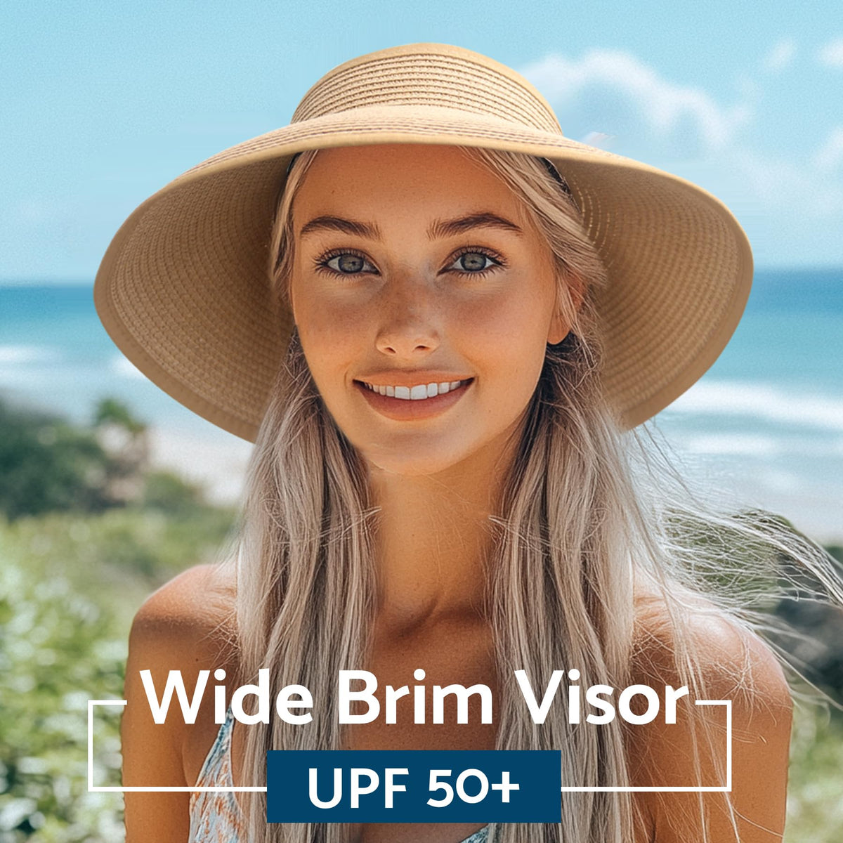 NPJY Sun Hats for Women Wide Brim Roll-Up Ponytail Packable Straw Visor | Wide Brim Hat with Open-Top Design, Packable & Foldable for Travel Beach Garden Gift