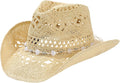 WOOH Cowboy Hats for Women and Men, Straw Cowgirl Hat with Wide Brim, Shapeable Brim and Adjustable Chin Strap for Rodeo