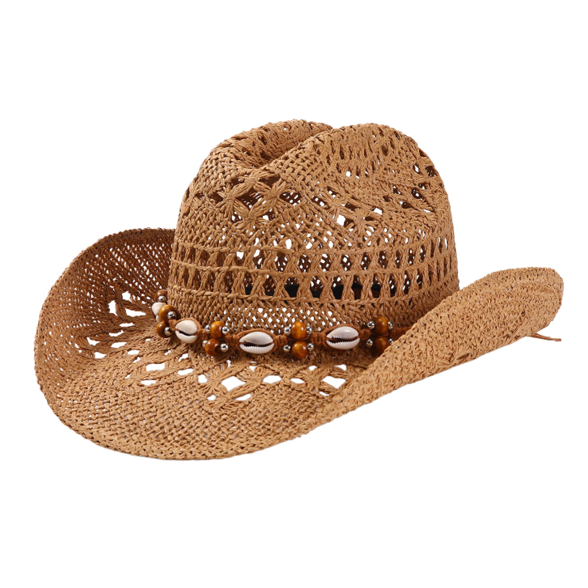WOOH Cowboy Hats for Women and Men, Straw Cowgirl Hat with Wide Brim, Shapeable Brim and Adjustable Chin Strap for Rodeo