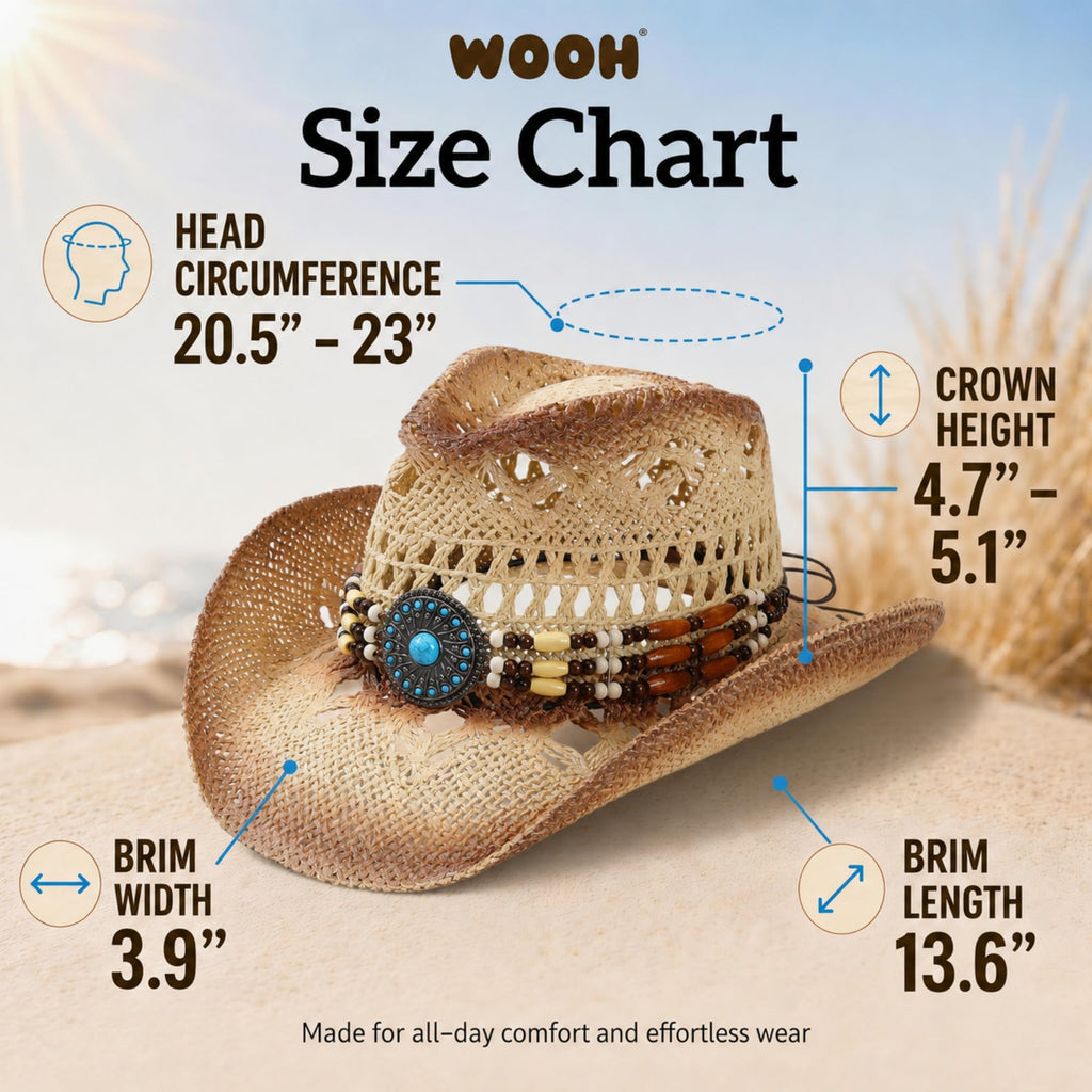 WOOH Cowboy Hats for Women and Men, Straw Cowgirl Hat with Wide Brim, Shapeable Brim and Adjustable Chin Strap for Rodeo